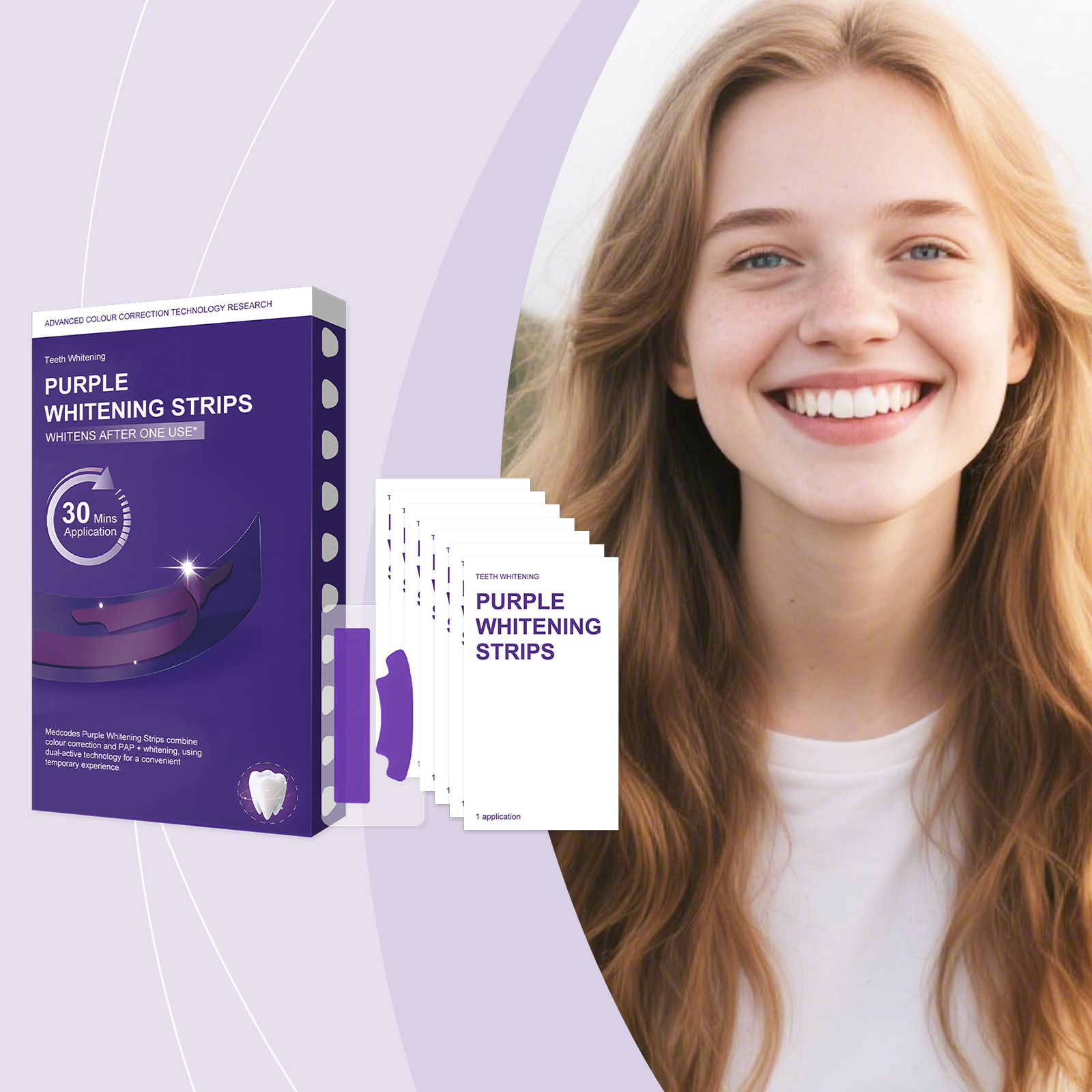 Teeth Whitening Ingredients - Strisce sbiancanti viola per denti, ingredienti